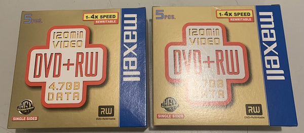 Lot De 2 Pack De 5 MAXELL DVD+RW 120 Min 4.7 GB Data 1-4x Speed Neuf ( 10 DVD)  Maxell   