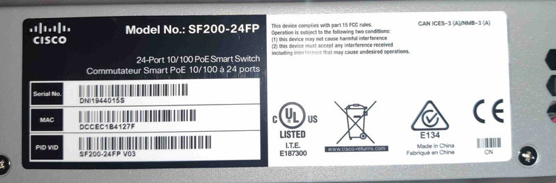 🌐 CISCO SF200-24FP-NA - Switch PoE+ Smart 24 Ports 10/100 🌐 Cisco